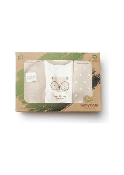 Baby Cosy Organic BabyCosy Organic Wear Bebek 3'lü Uzun Kollu Body %100 Organic Pamuk, Yenidoğan Serisi -CSY8124