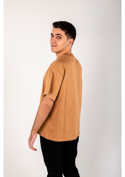 Kesik Etiket Za** Bisiklet Yaka T-Shırt Açık Kahve modelleri