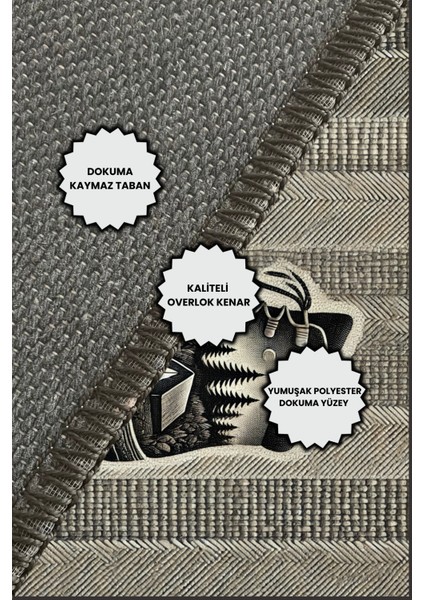 Kamp Hayatı Temalı Bej Halı Kampçı Halısı Pamuklu Dokuma Taban Halı Yıkanabilir Outdoor Çadır Halısı