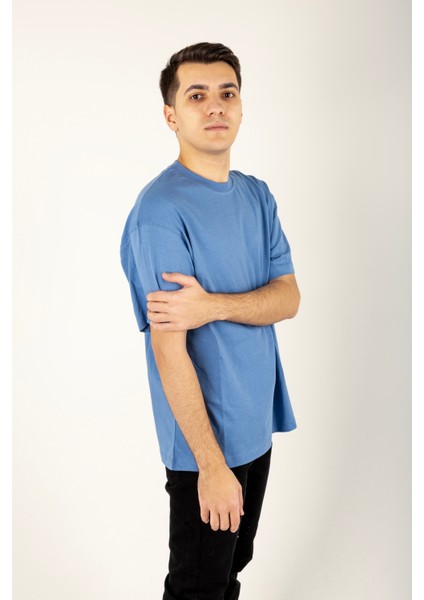 Kesik Etiket Za** Bisiklet Yaka T-Shırt Açık Mavi fiyatları