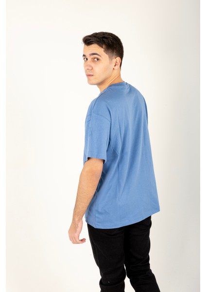 Kesik Etiket Za** Bisiklet Yaka T-Shırt Açık Mavi modelleri