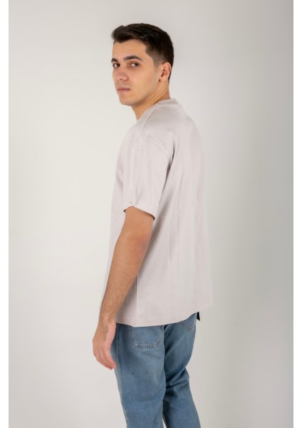 Kesik Etiket Za** Bisiklet Yaka T-Shırt Açık Gri modelleri