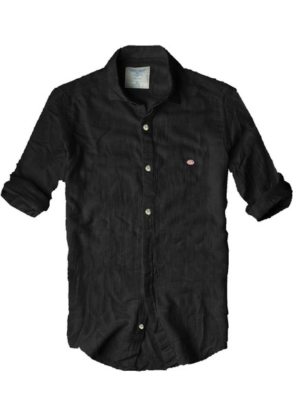 Slim Fit Italyan Kesim Gerçek Keten Gömlek -- Siyah--