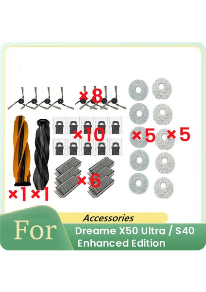 Dreame X50 Ultra / S40 Enhanced Edition Süpürge Aksesuarları Için 36 Adet Ana Yan Fırça Filtre Bez Toz Torbası (Yurt Dışından)