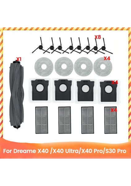Dreame X40 / X40 Ultra / X40 Pro / S30 Pro Elektrikli Süpürge Yedek Parçaları Için 21 Adet Silindir Yan Fırça Filtre Paspas Toz Torbası (Yurt Dışından)