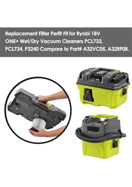 Ryobi 18V One+ PCL733, PCL734, P3240 Islak/kuru Elektrikli Süpürgeler Için 4 Paket Filtre, Parça A32VC05, A32RF08 (Yurt Dışından) modelleri