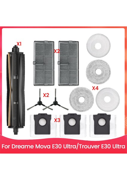 Dreame Mova E30 Ultra Trouver E30 Ultra Elektrikli Süpürge Yedek Parçaları Için 12 Adet Fırça Filtre Toz Torbası Paspas Bezi Seti (Yurt Dışından)