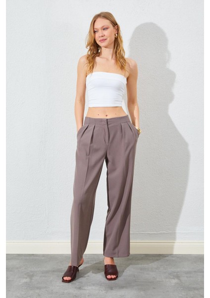 Kadın Vizon Kemersiz Önü Çift Pileli Poliviskon Pantolon fiyatları