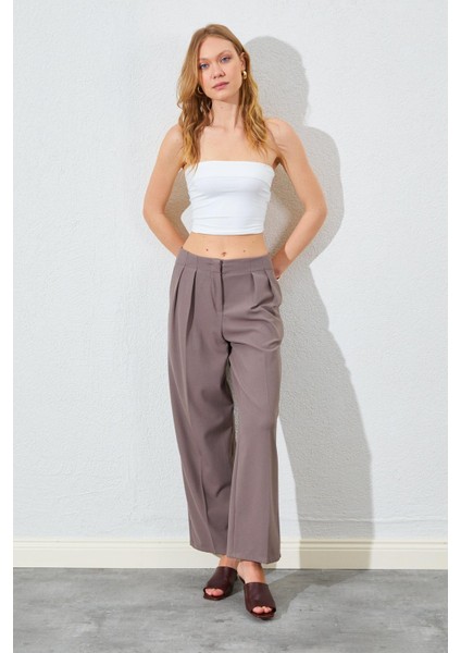 Kadın Vizon Kemersiz Önü Çift Pileli Poliviskon Pantolon fırsatları