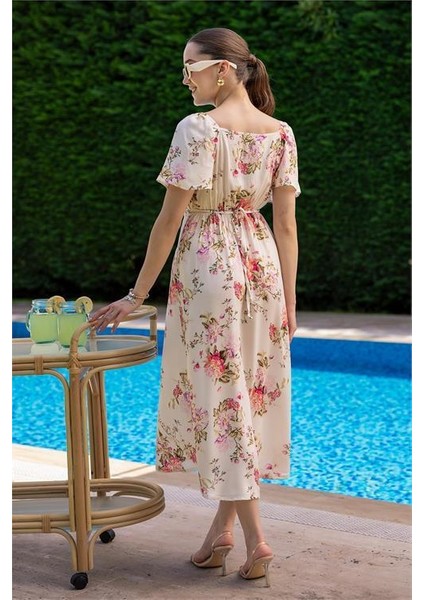 Dipmoda Kadın Düğme Dataylı Çiçekli Viskon Elbise DPMY3529 fırsatları