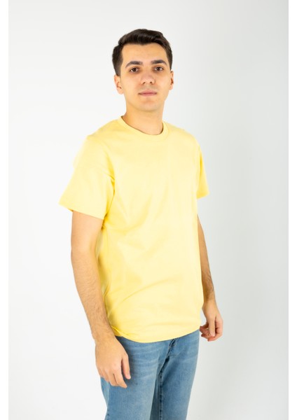 Kesik Etiket Za** Bisiklet Yaka T-Shırt Sarı