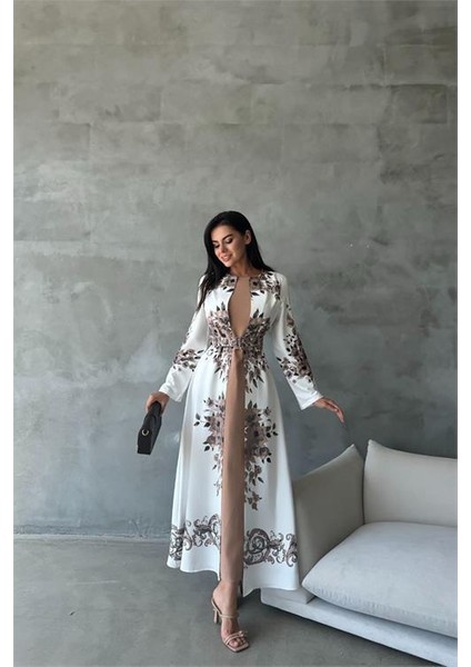 Dipmoda Kadın Yazlık Babel Kumaş Desenli Uzun Elbise DPMS42127