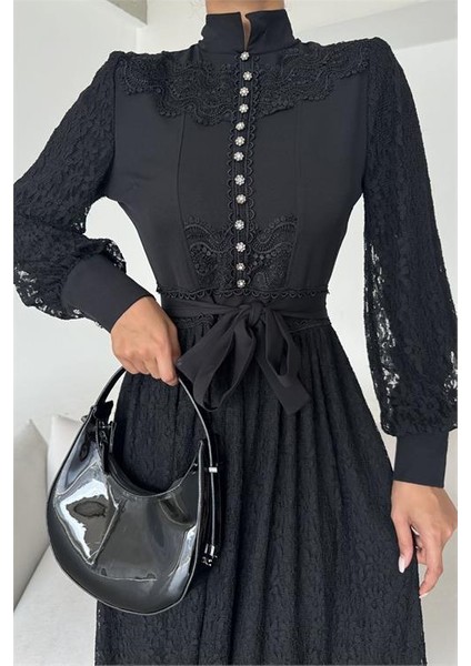 Dipmoda Kadın Ithal Tül Kumaş Dantel Detaylı Tasarım Elbise DPMS4293