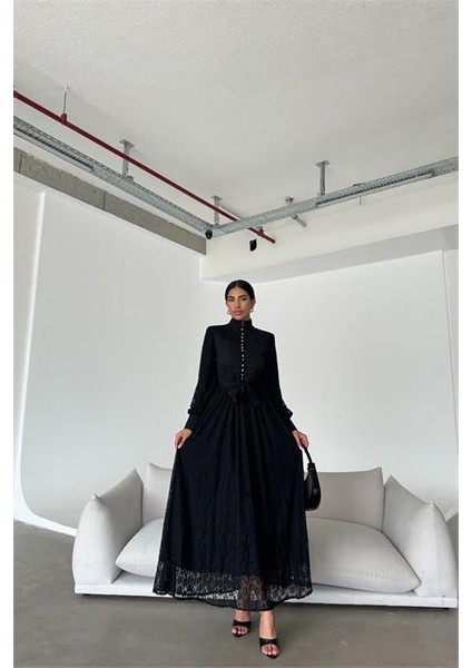 Dipmoda Kadın Ithal Tül Kumaş Dantel Detaylı Tasarım Elbise DPMS4293 fiyatları