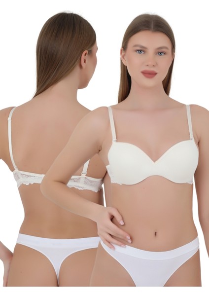 Kadın Balenli Dolgulu Sütyen - Dental Detaylı Şeffaf Sırt Askısı ile Push-Up Etkisi
