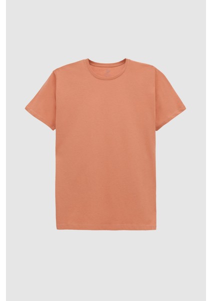 Slim Fit Tarçın Bisiklet Yaka Pamuklu Nefes Alabilen T-Shirt
