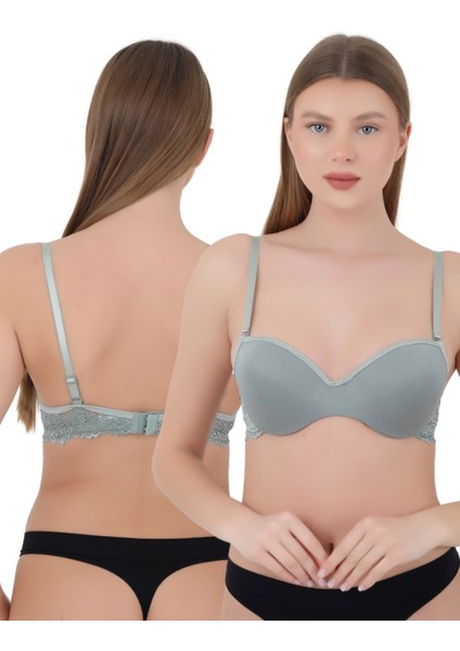Kadın Balenli Dolgulu Sütyen - Dental Detaylı Şeffaf Sırt Askısı ile Push-Up Etkisi