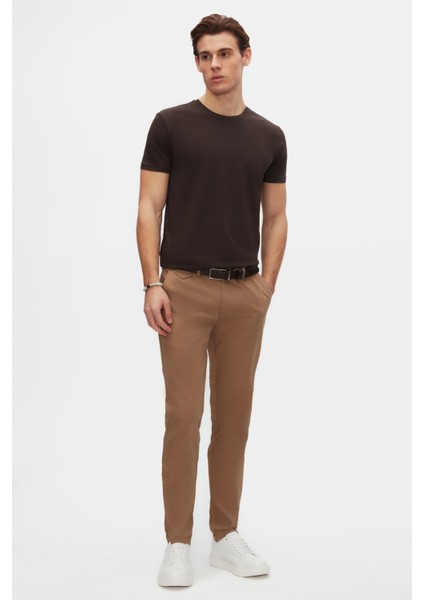 Slim Fit Kahverengi Bisiklet Yaka Pamuklu Nefes Alabilen T-Shirt fırsatları