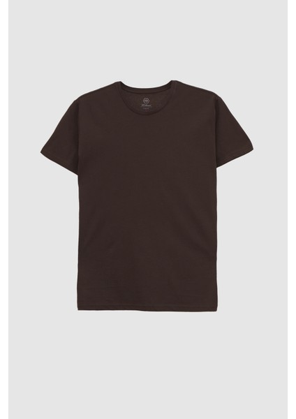 Slim Fit Kahverengi Bisiklet Yaka Pamuklu Nefes Alabilen T-Shirt indirimleri