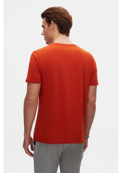 Slim Fit Kiremit Bisiklet Yaka Pamuklu Nefes Alabilen T-Shirt