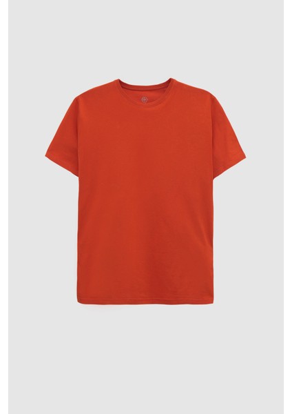 Slim Fit Kiremit Bisiklet Yaka Pamuklu Nefes Alabilen T-Shirt