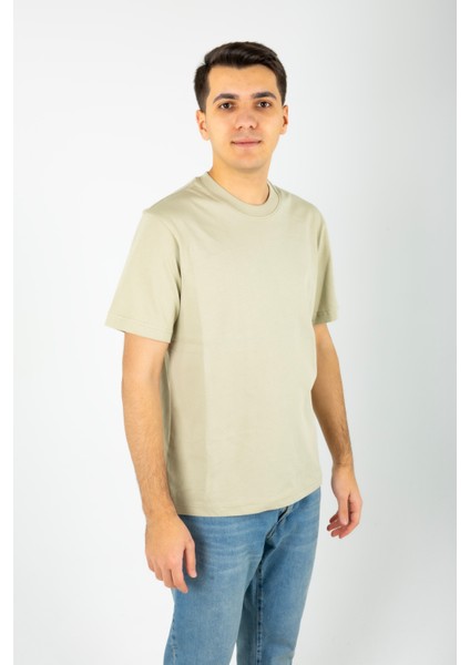 Kesik Etiket Za** Bisiklet Yaka T-Shırt Su Yeşili