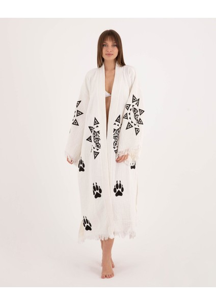 Müslin Kimono %100 Pamuklu Leopar Baskılı Desenli Bornoz Kaftan Sabahlık fiyatları