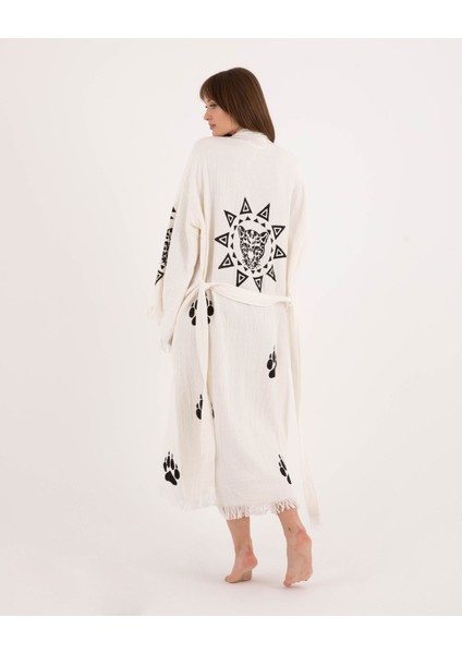 Müslin Kimono %100 Pamuklu Leopar Baskılı Desenli Bornoz Kaftan Sabahlık modelleri