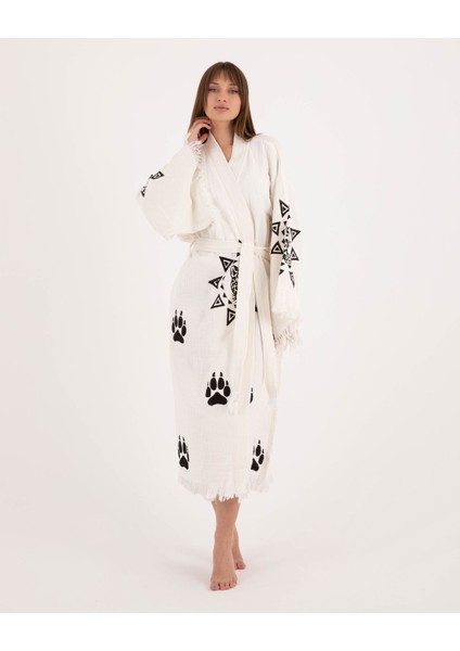Müslin Kimono %100 Pamuklu Leopar Baskılı Desenli Bornoz Kaftan Sabahlık indirimleri