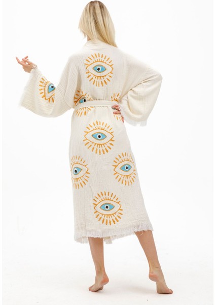 Müslin Kimono %100 Pamuklu Göz Baskılı Desenli Bornoz Kaftan Sabahlık fiyatları