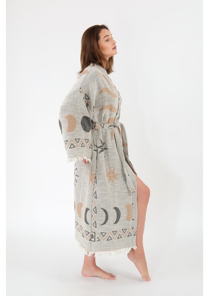 Müslin Kimono %100 Pamuklu Güneş Desenli Jakarlı Bornoz Kaftan Sabahlık fırsatları