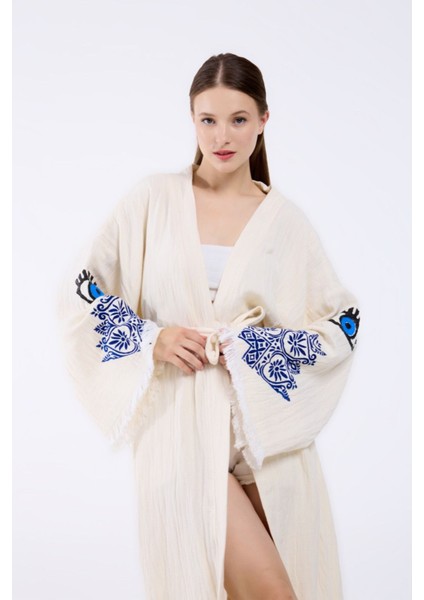 Müslin Kimono %100 Pamuklu Etnik Göz Baskılı Desenli Bornoz Kaftan Sabahlık fiyatları