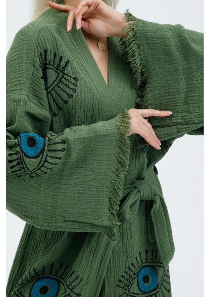 Müslin Kimono %100 Pamuklu Göz Baskılı Desenli Bornoz Kaftan Sabahlık fırsatları