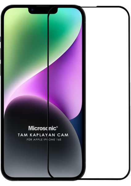 Apple iPhone 16E Tam Kaplayan Temperli Cam Ekran Koruyucu Siyah