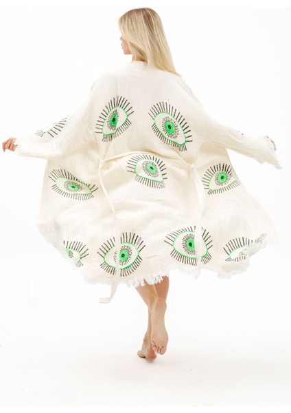 Müslin Kimono %100 Pamuklu Göz Baskılı Desenli Bornoz Kaftan Sabahlık fiyatları
