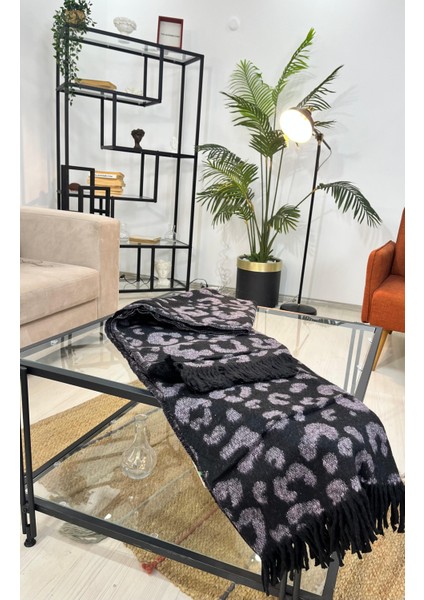 Tek Kişilik Pamuklu Stotch Battaniye-Leopar-Çizgili Desenli-Mor