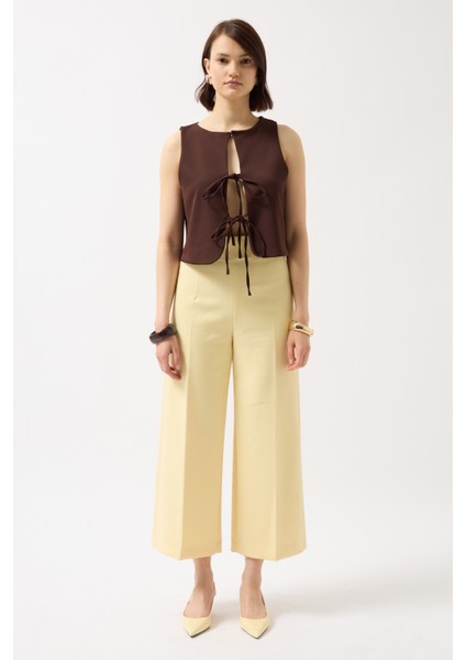 Bağcık Detay Dekolte Kahverengi Bluz fiyatları