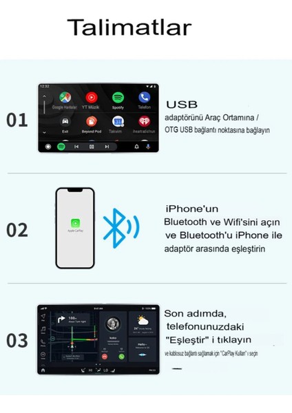 Ensiga Android ve Iphone Uyumlu Carplay Kablosuz Wireless Carplay Çevirici