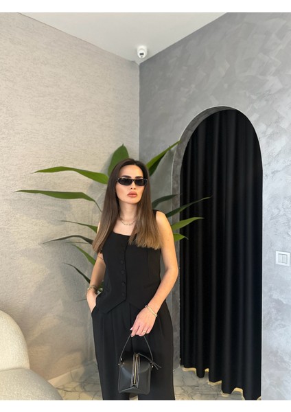 Kumaş Düğmeli Premium Yelekli Takım