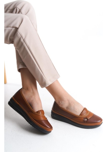 Kadın Yanı Çiçek Figürlü Günlük Comfort Ayakkabı Tam Kalıp Rahat Taban Loafer