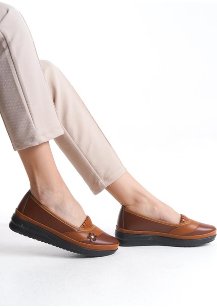 Kadın Yanı Çiçek Figürlü Günlük Comfort Ayakkabı Tam Kalıp Rahat Taban Loafer