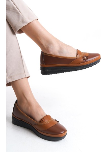 Kadın Yanı Çiçek Figürlü Günlük Comfort Ayakkabı Tam Kalıp Rahat Taban Loafer