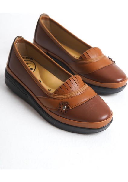 Kadın Yanı Çiçek Figürlü Günlük Comfort Ayakkabı Tam Kalıp Rahat Taban Loafer