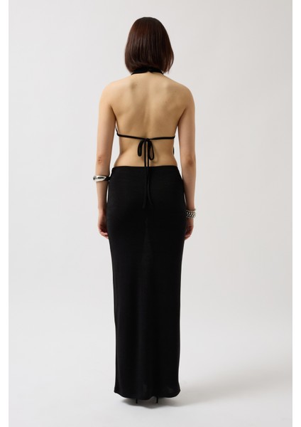 Yarım Balıkçı Sırt Dekolte Crop Siyah Bluz indirimleri