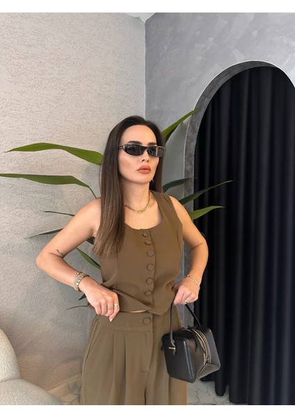 Kumaş Düğmeli Premium Yelekli Takım