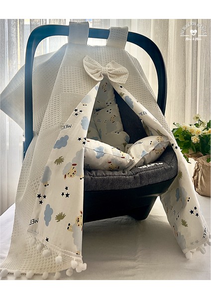 Bebek %100 Pamuk Poplin Puset Minderi_ Bulut Desenli
