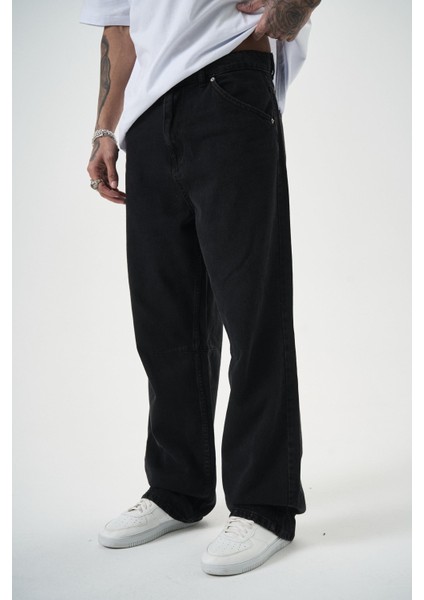 Erkek Washed Baggy Pantolon Siyah
