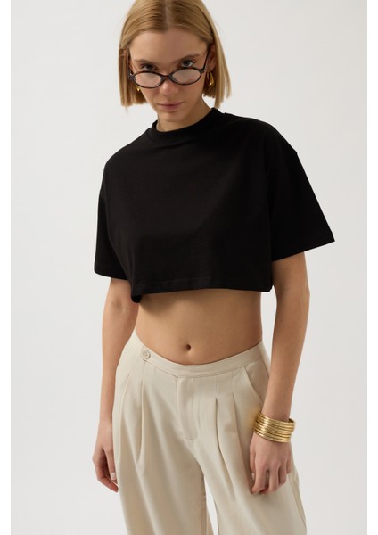 Oversize Crop Siyah T-Shirt modelleri