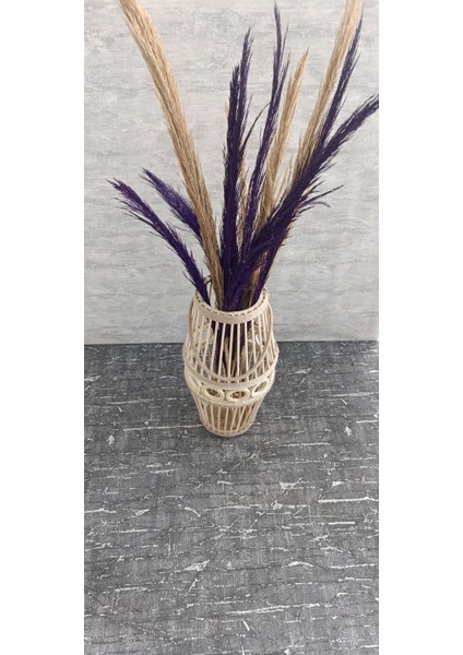 Bambu Çubuklu El Yapımı Ahşap Pampas Vazosu 42CM fiyatları