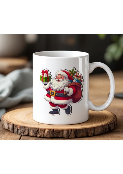 Noel Baba Tasarımlı Beyaz Seramik Baskılı Kupa Bardak 330 ml